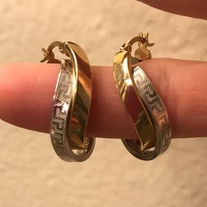 14K (585) Yellow & White Gold Small Hoop Earrings